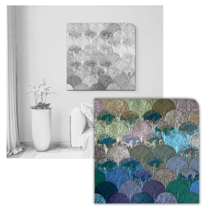 Unique wall mosaic, floral, greenery motive, 3D printed