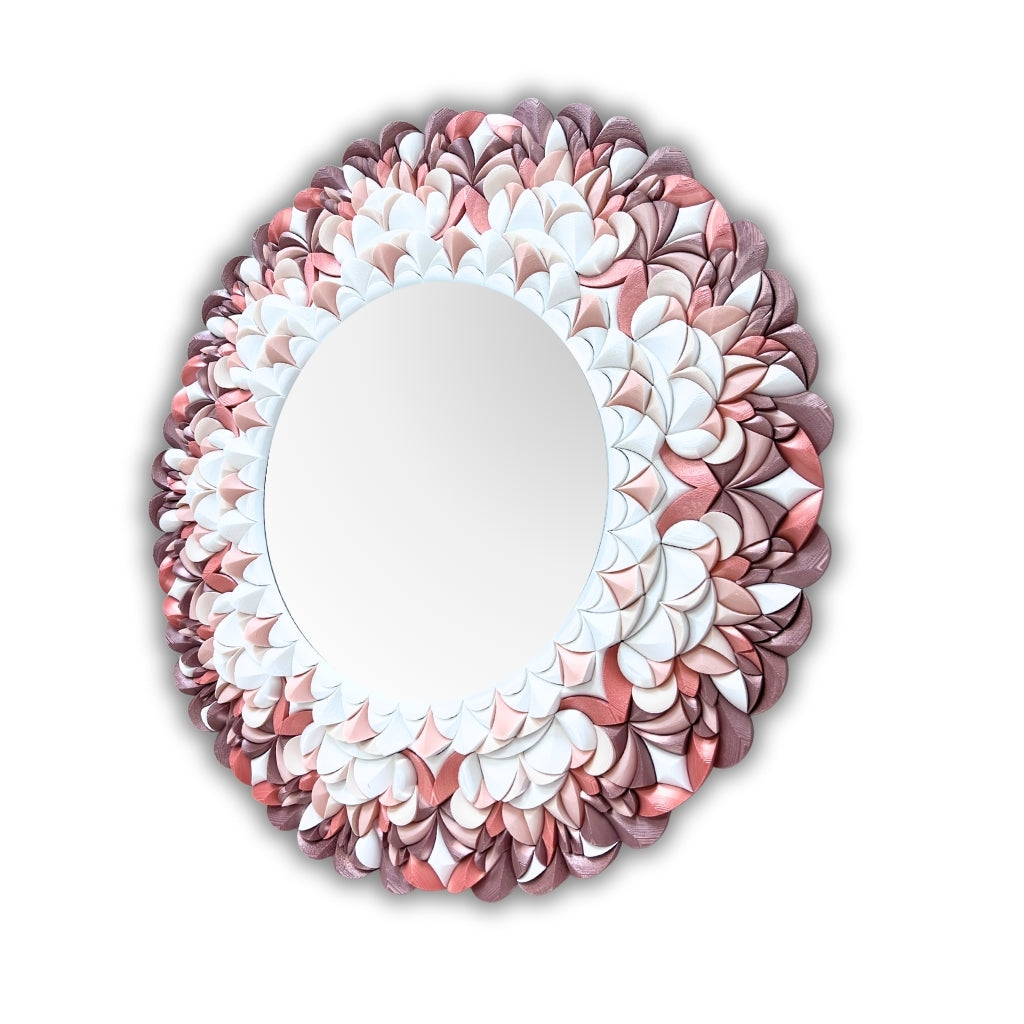 Decorative unique design round mirror with floral pattern pink