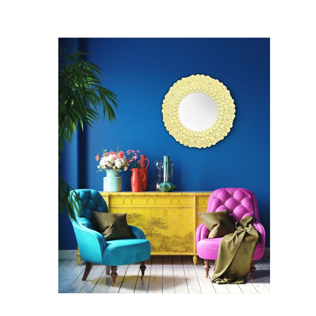 Decorative unique design round mirrors in yellow