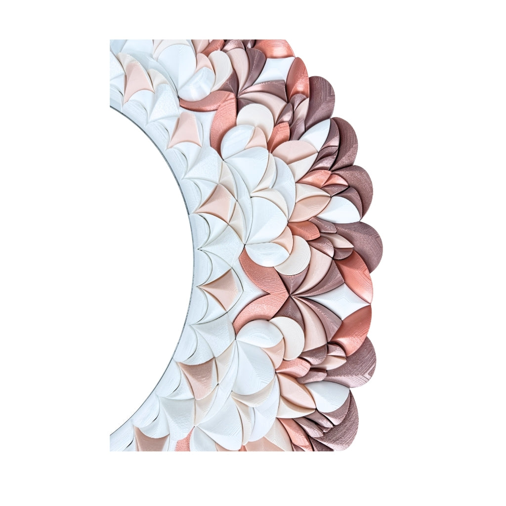Decorative unique design round mirror with floral pattern pink