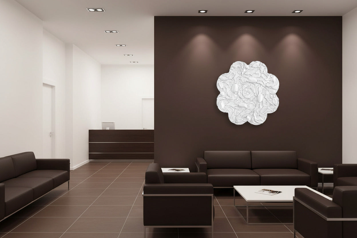 Mosaic Pets White unique large-scale wall art displayed showing 110cm refined design; Public space