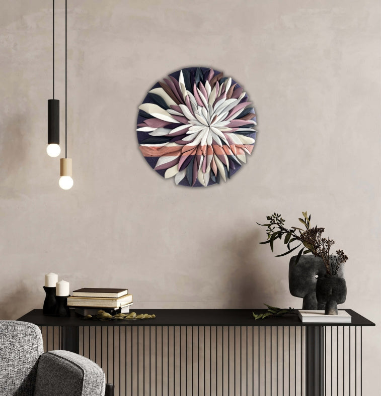 Mosaic Anthemion Purple unique wall art displayed showing floral-inspired design