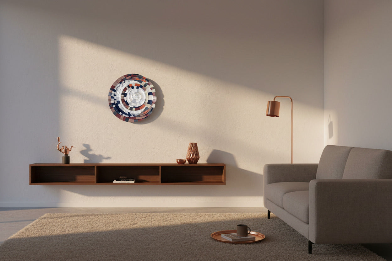 Brown and beige tones with silver silk shimmer on exclusive Mosaic Moon design