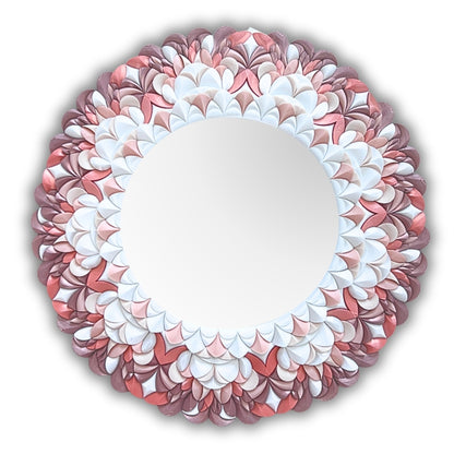 Decorative unique design round mirror with floral pattern pink