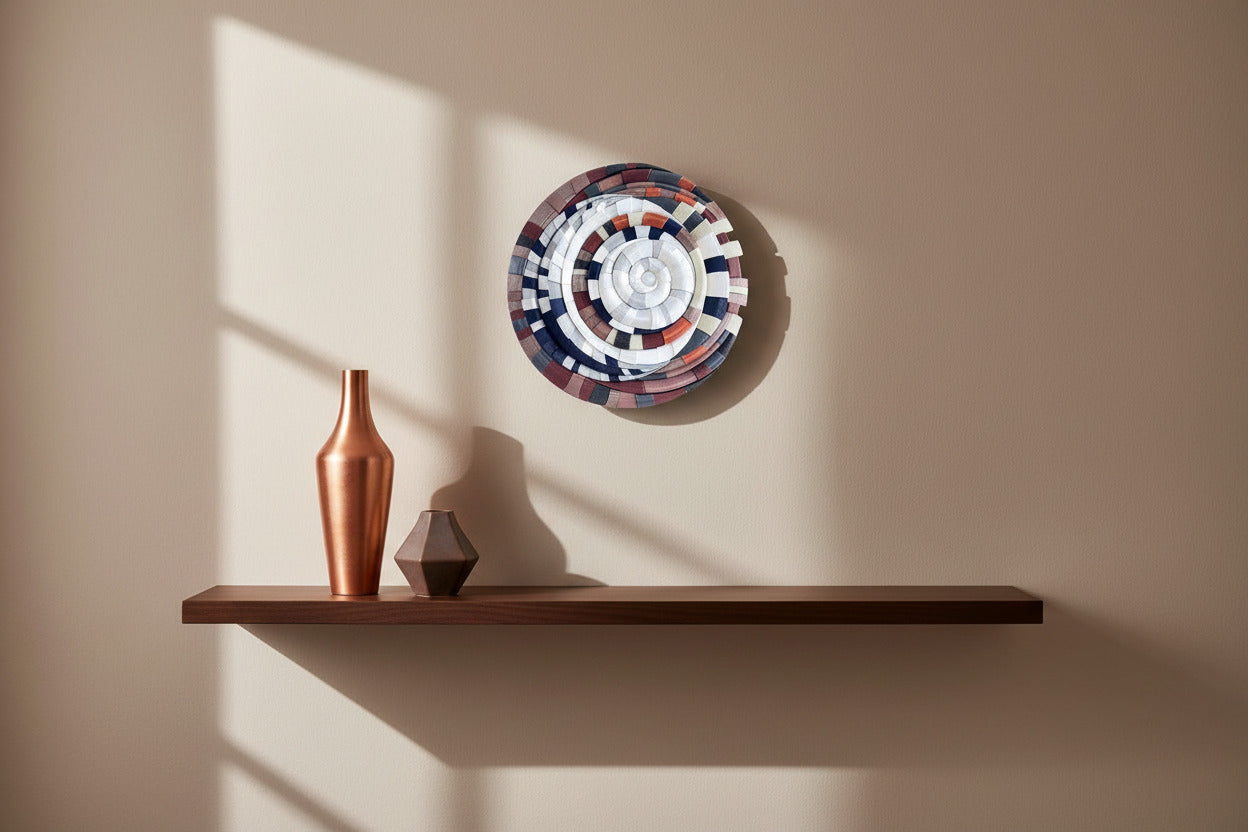 Brown and beige tones with silver silk shimmer on exclusive Mosaic Moon design