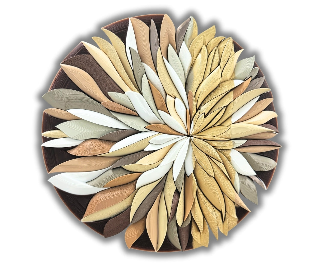 Mosaic Anthemion Beige unique sculptural wall art inspired by chrysanthemum, 26x27cm