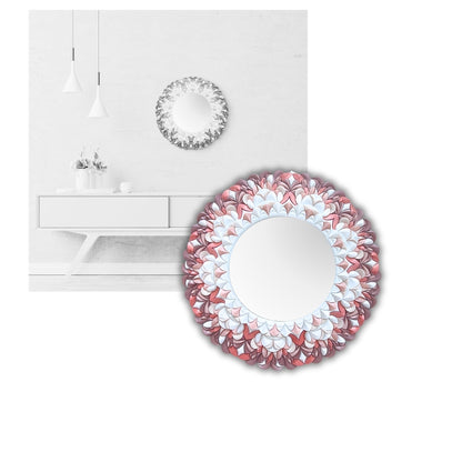Decorative unique design round mirror with floral pattern pink
