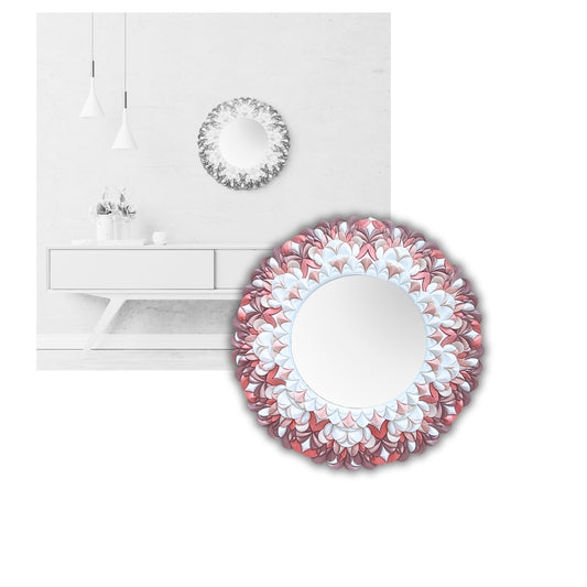 Decorative unique design round mirror with floral pattern pink