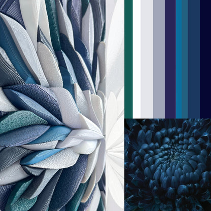 Handcrafted blue mosaic Anthemion wall art by JOVI Creative Dubai — unique sculptural piece