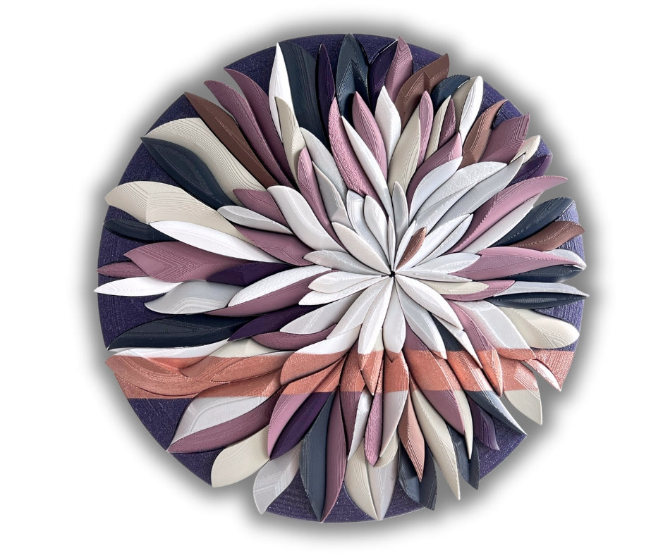 Mosaic Anthemion Purple unique sculptural wall art inspired by chrysanthemum, 26x27cm