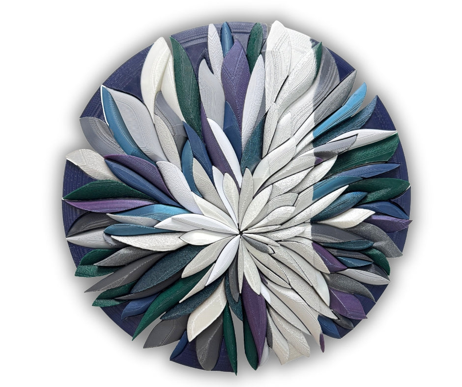 Mosaic Anthemion Blue unique sculptural wall art inspired by chrysanthemum, 26x27cm