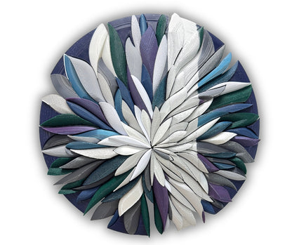 Mosaic Anthemion Blue unique sculptural wall art inspired by chrysanthemum, 26x27cm
