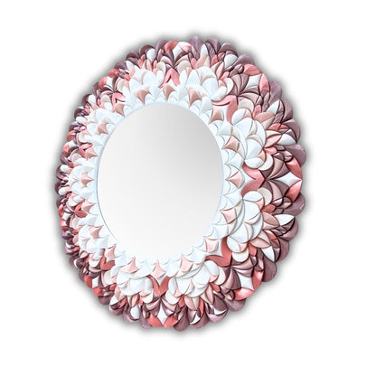 Decorative unique design round mirror with floral pattern pink