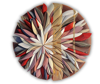 Mosaic Anthemion Red unique sculptural wall art inspired by chrysanthemum, 26x27cm