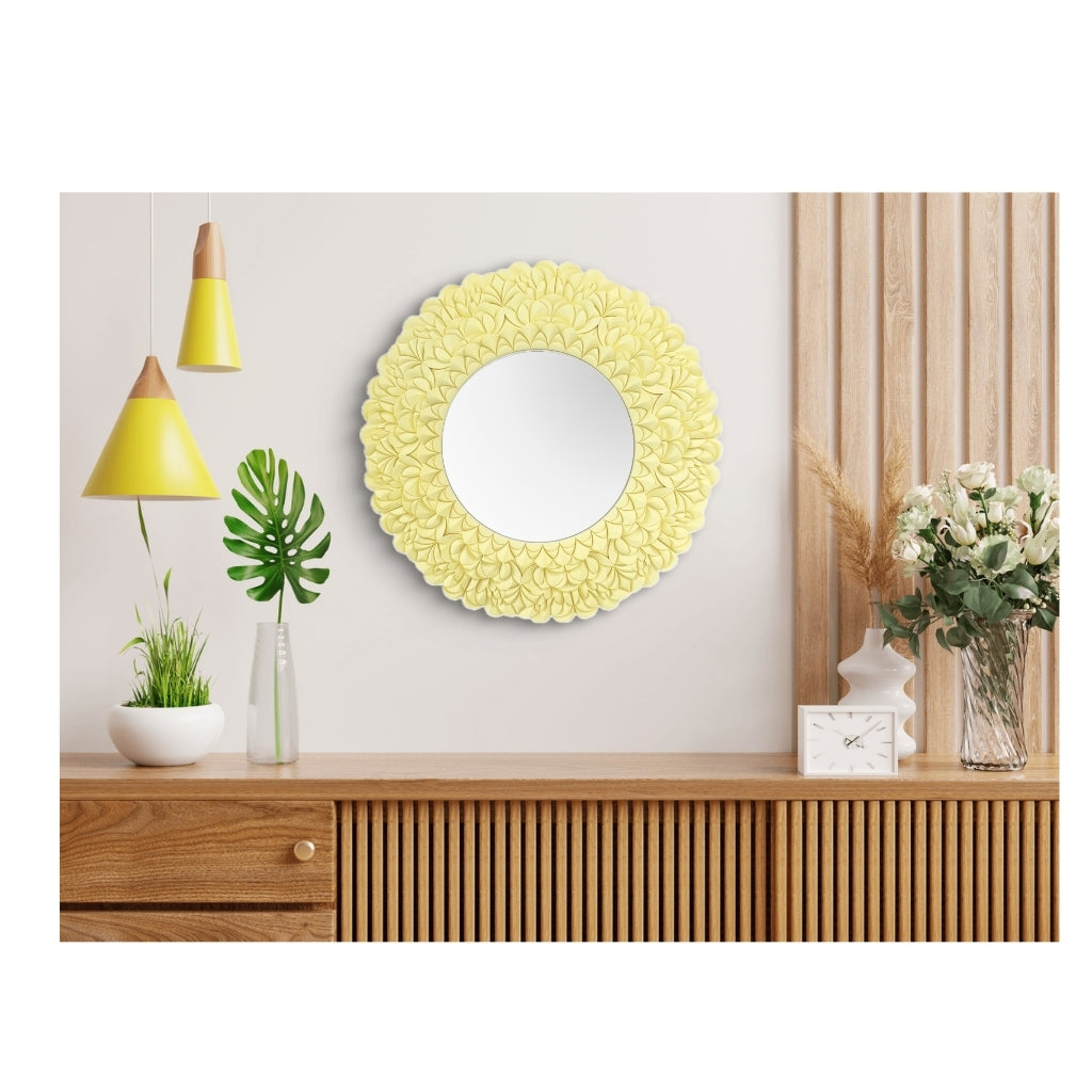 Decorative unique design round mirrors in  yellow 