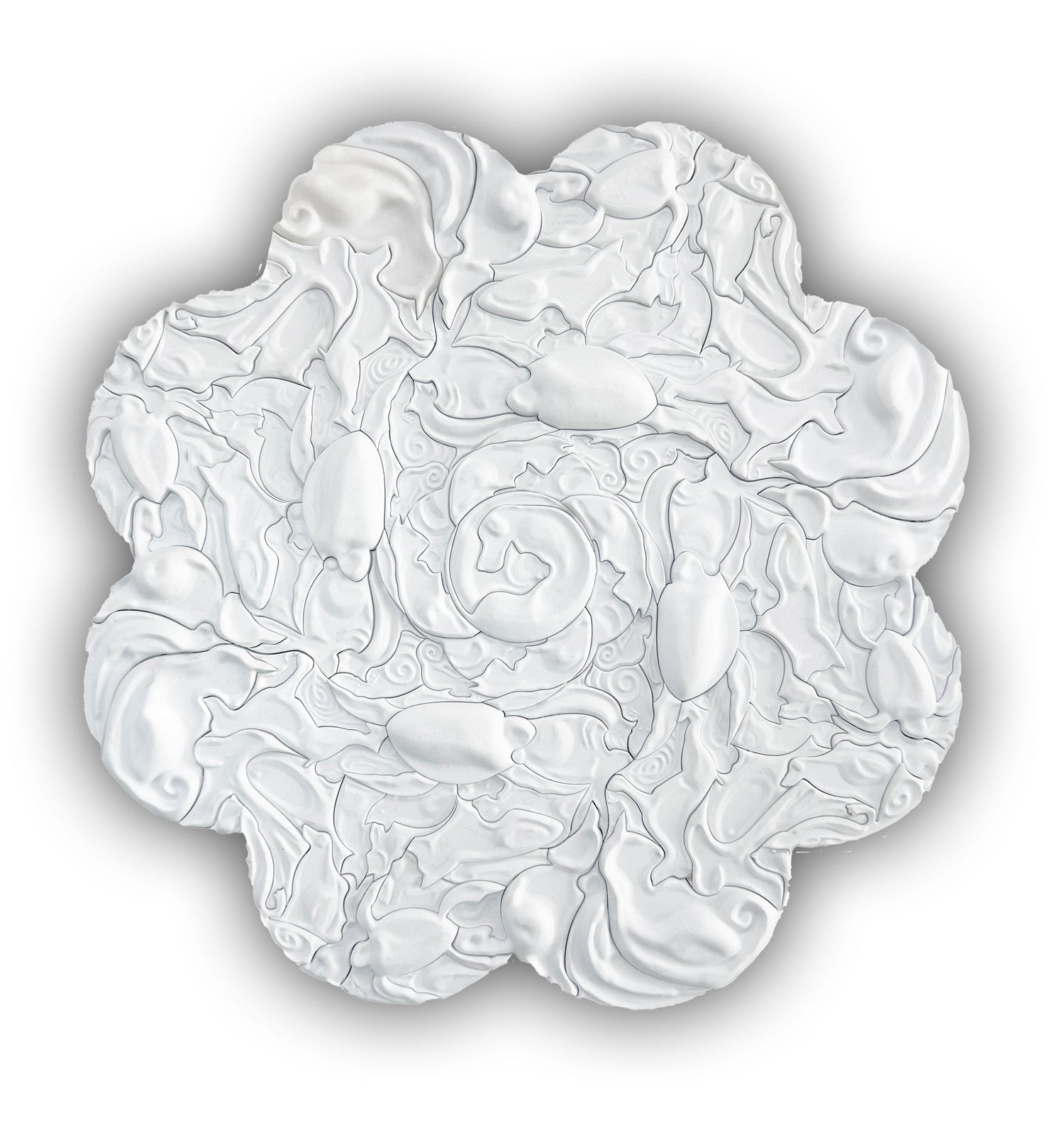 Mosaic Pets White unique sculptural wall art with elegant pet-inspired design, 110x110cm