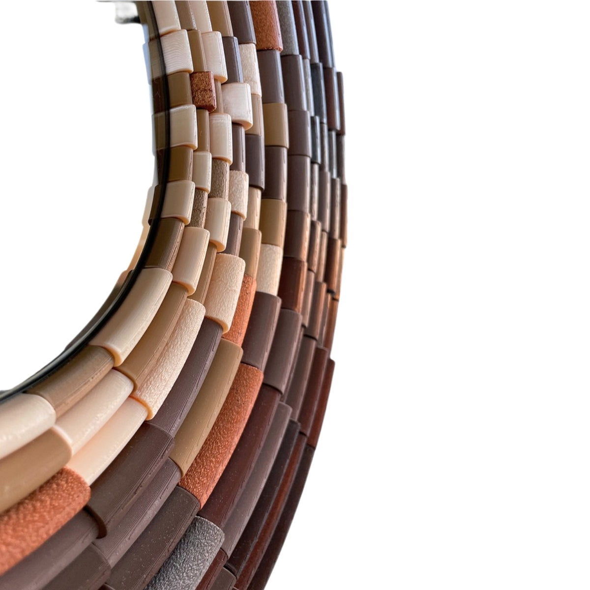 Detail of bamboo mosaic mirror in brown finish by JOVI Creative