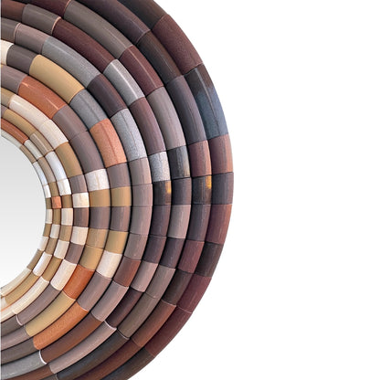 Detail of bamboo mosaic mirror in brown finish by JOVI Creative