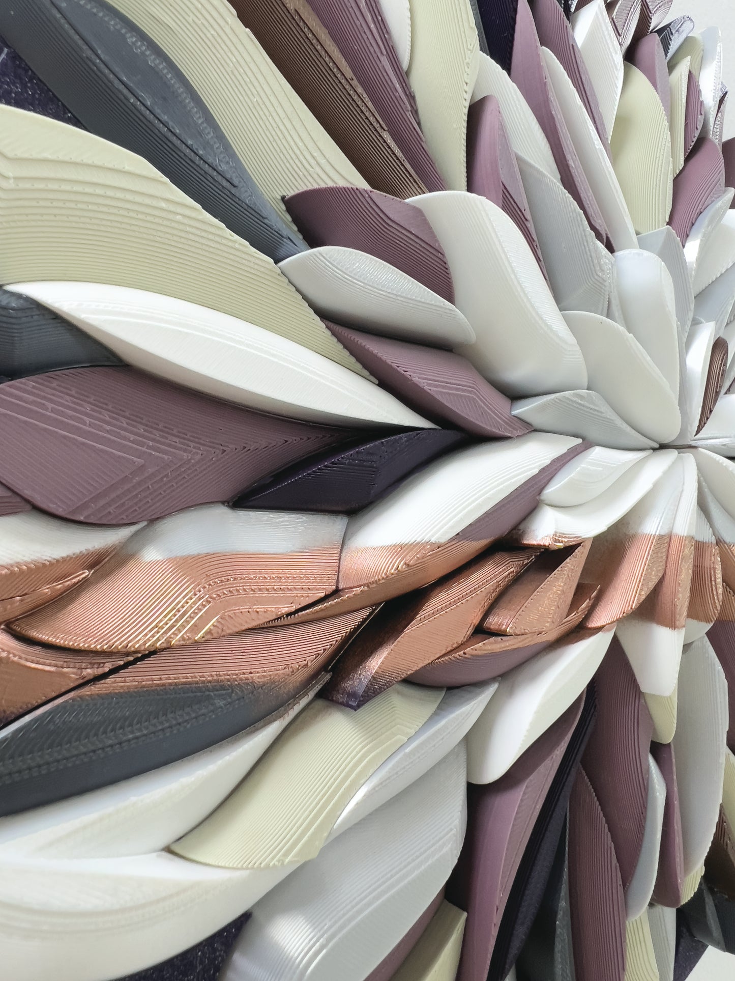 Chrysanthemum-inspired pattern detail on Mosaic Anthemion Purple unique handcrafted mosaic