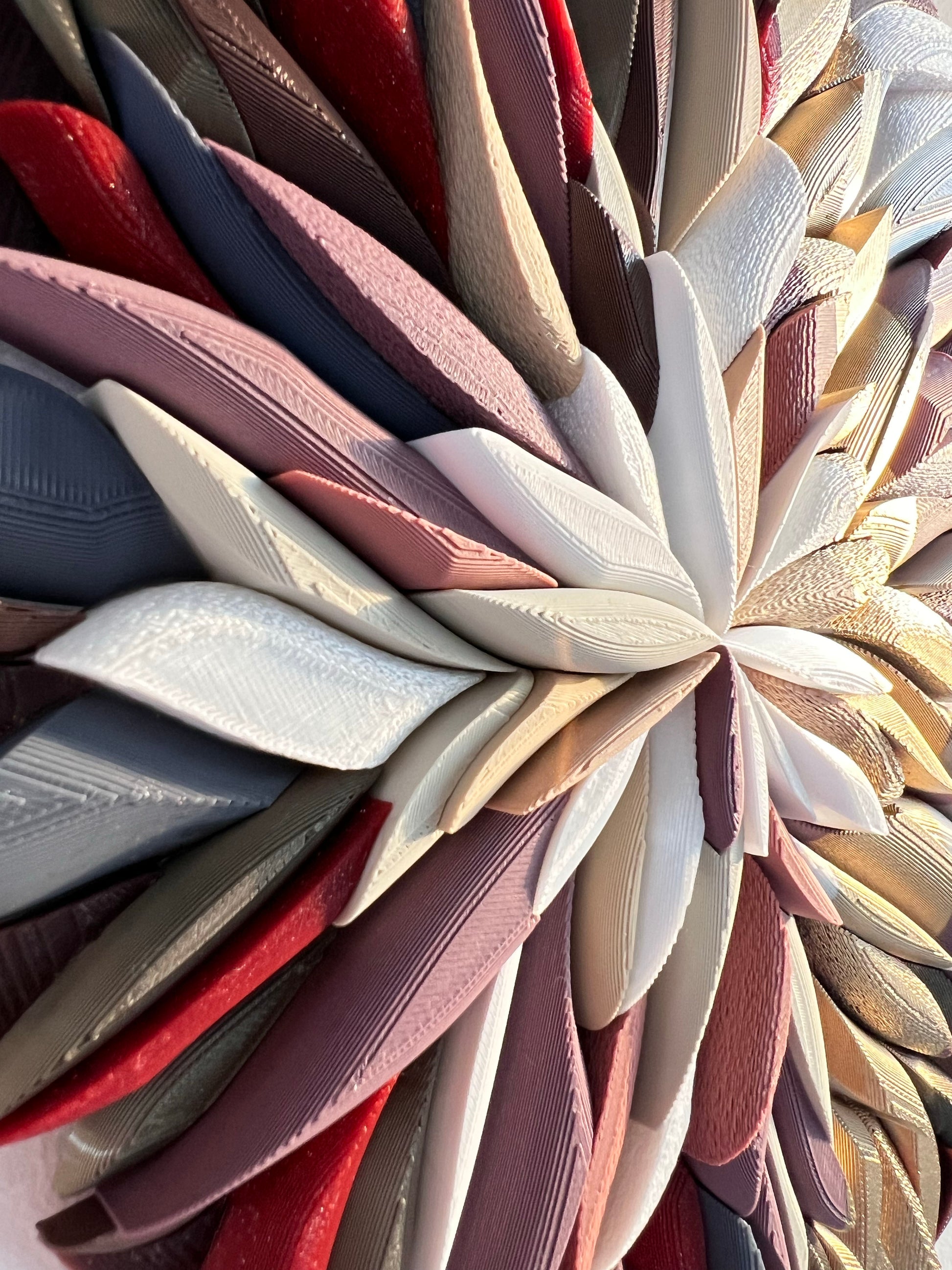 Bold red tones on exclusive Mosaic Anthemion sculptural wall art