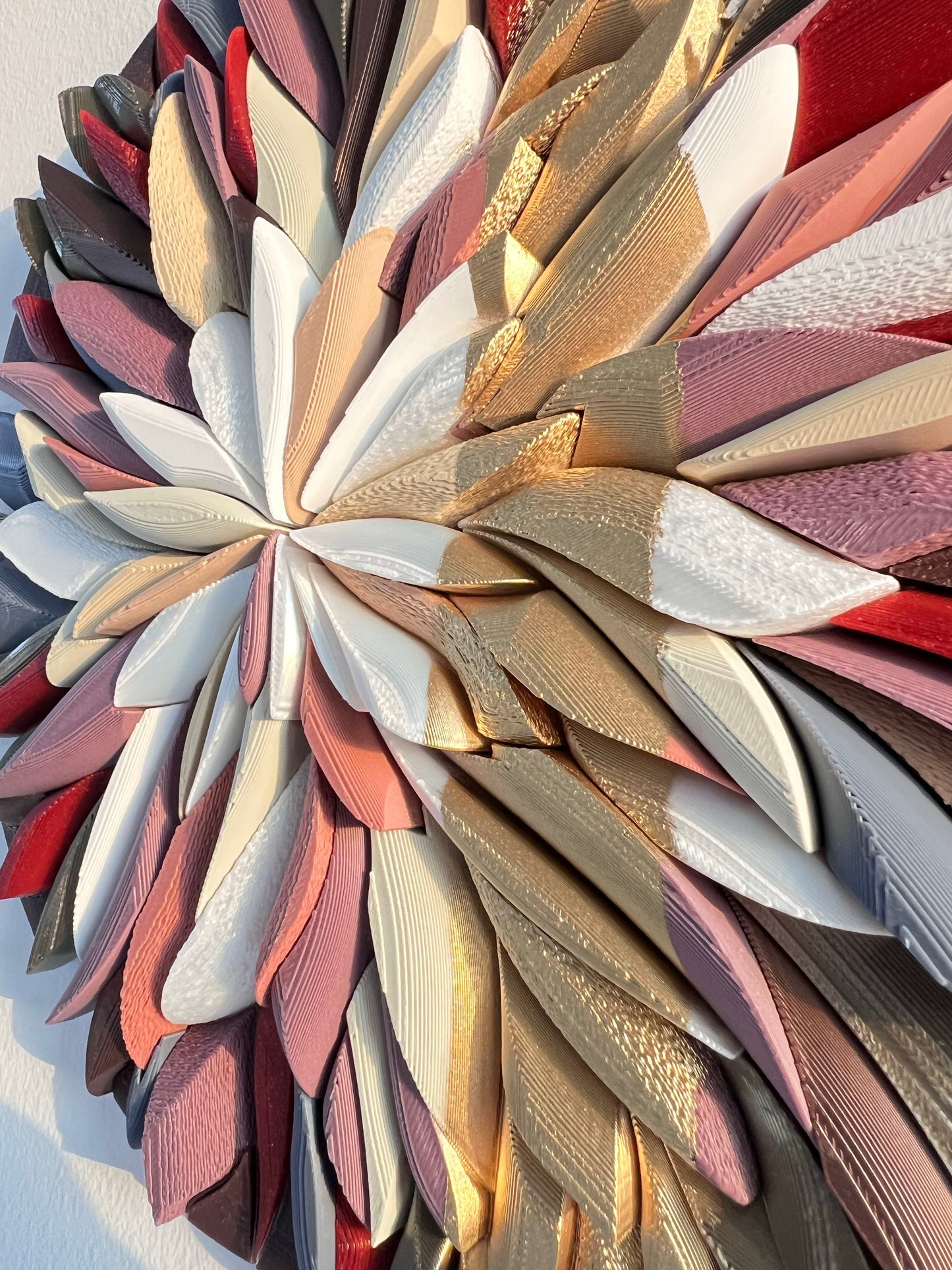 Bold red tones on exclusive Mosaic Anthemion sculptural wall art