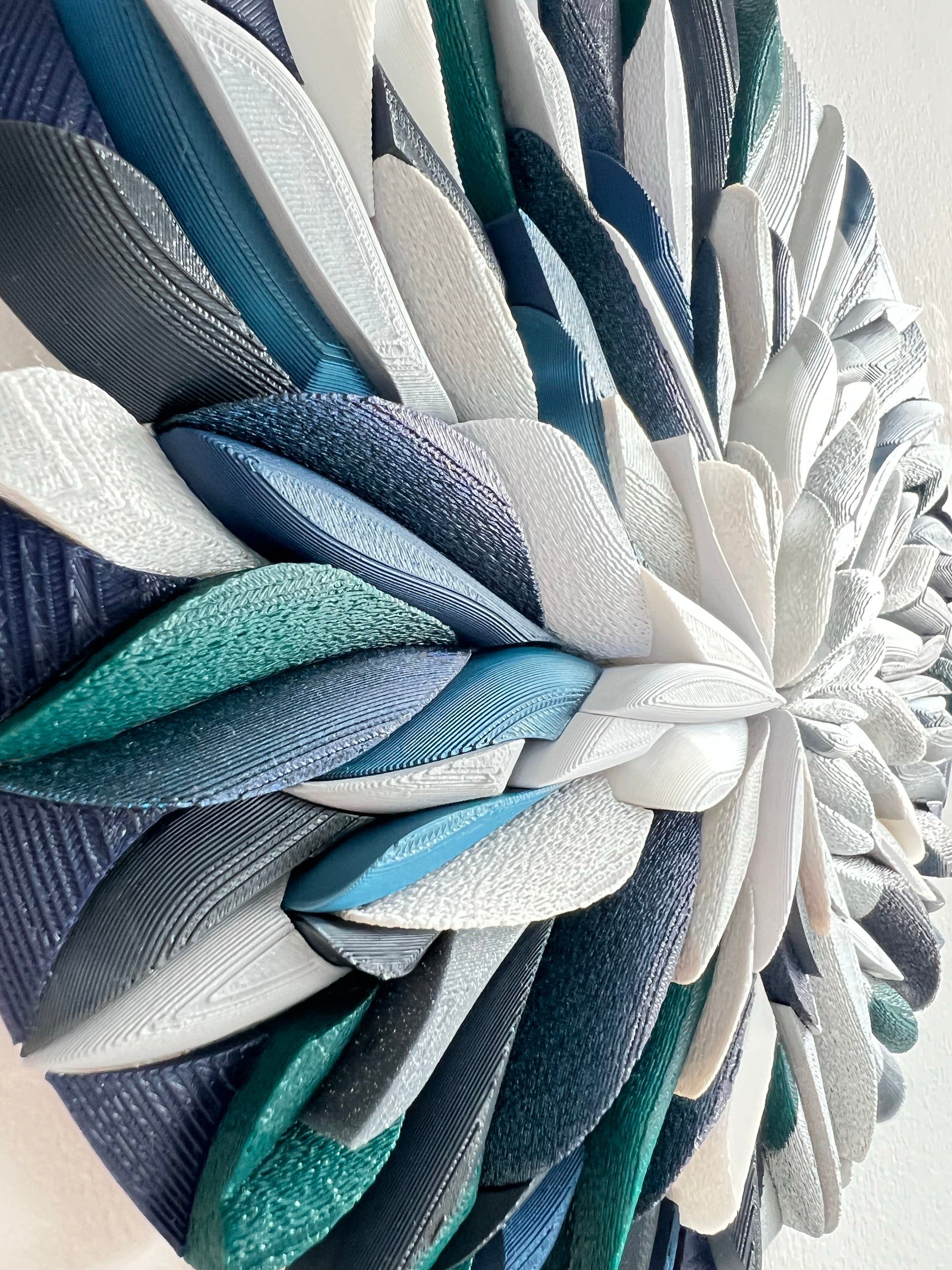 Chrysanthemum-inspired pattern detail on Mosaic Anthemion Blue unique handcrafted mosaic