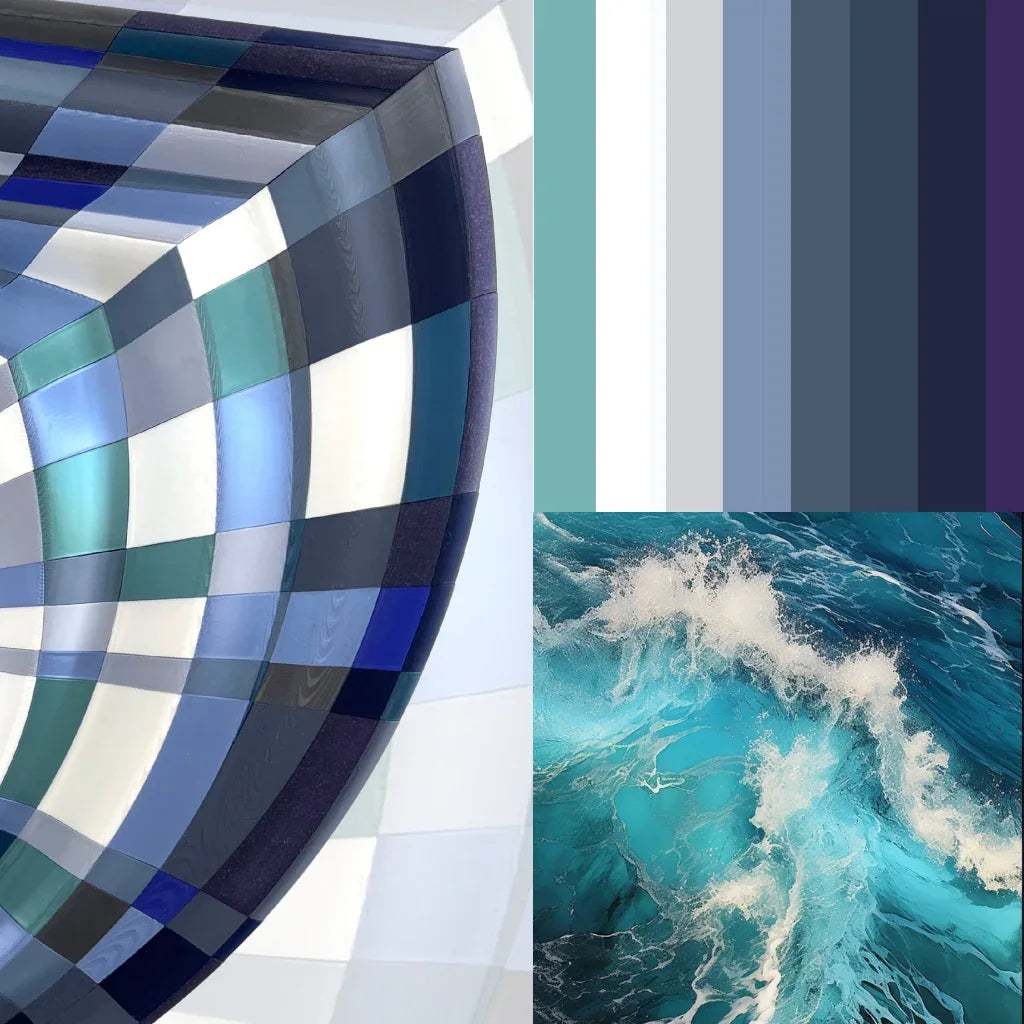 Mirror Blue Wave sculptural mosaic Moos board & inspiration | JOVI Creative 