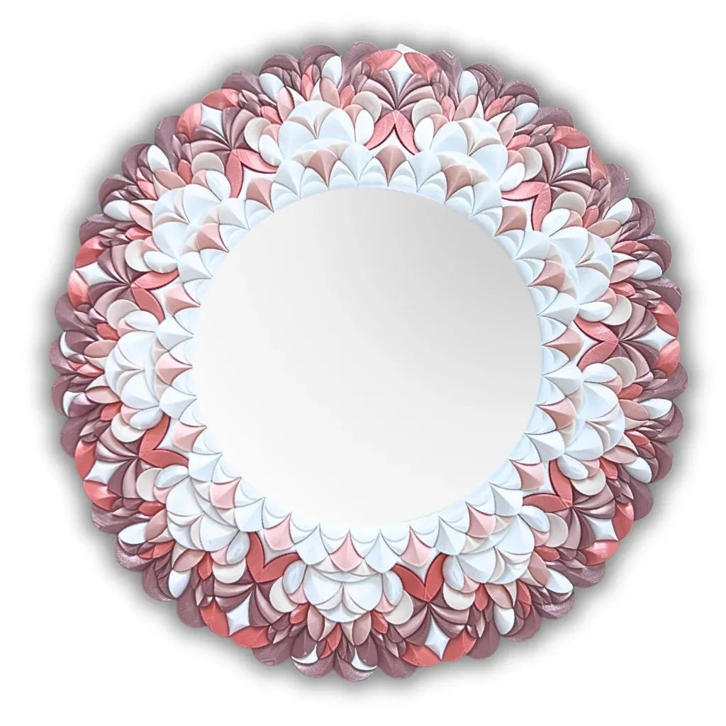 Mirror Cherry Blossom Pink sculptural mosaic mirror front view | JOVI Creative 