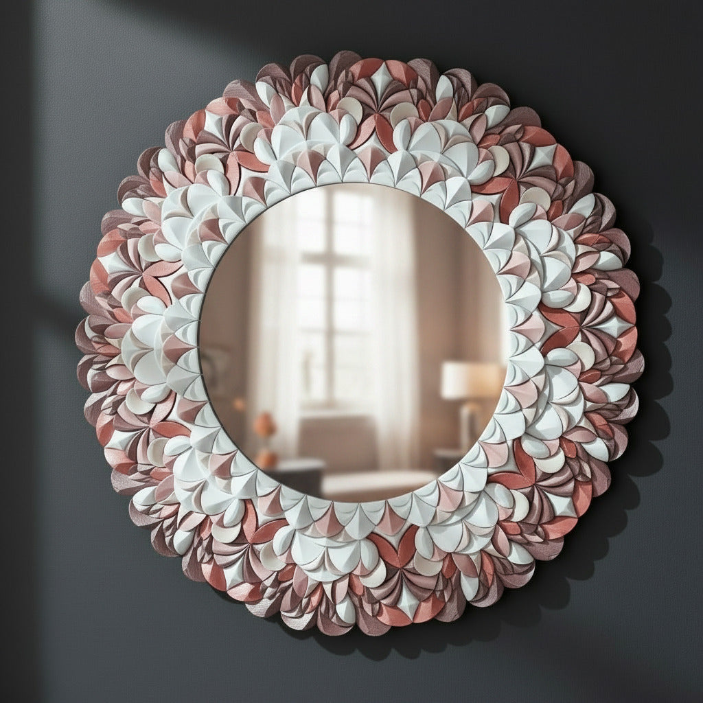 Mirror Cherry Blossom Pink sculptural mosaic mirror front view | JOVI Creative 