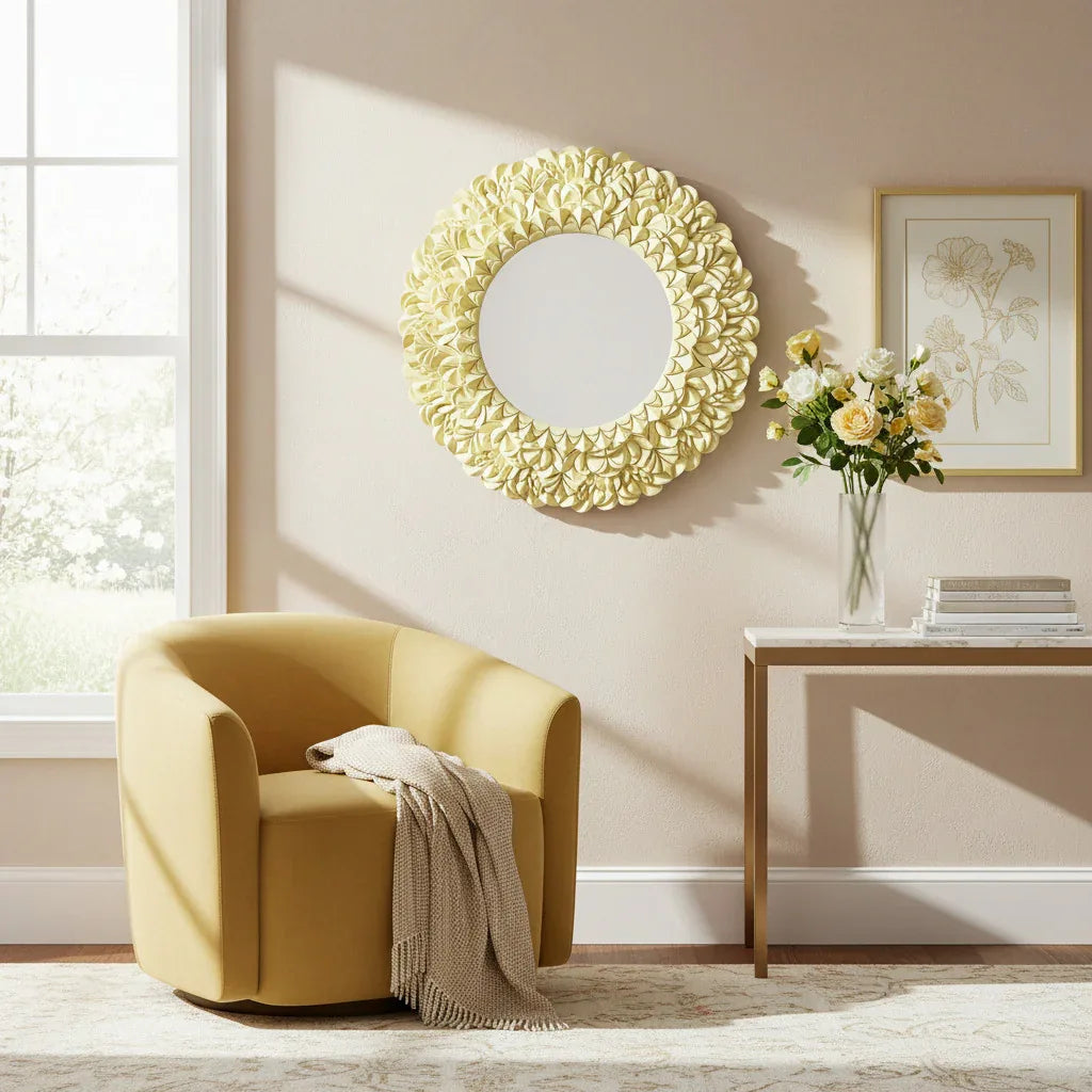 Mirror Cherry Blossom Yellow in soft cozy interior | JOVI Creative 