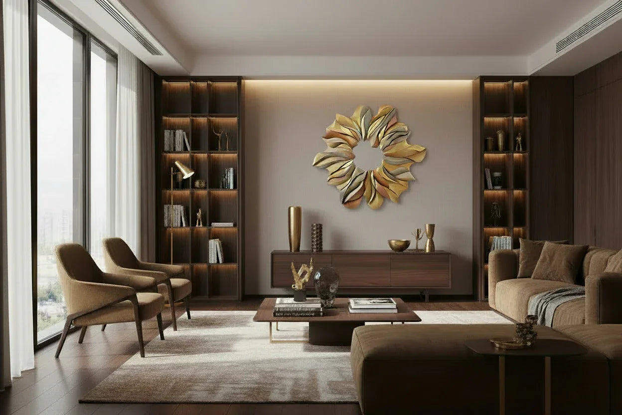 Mirror Golden Flower interior wall installation | JOVI Creative 