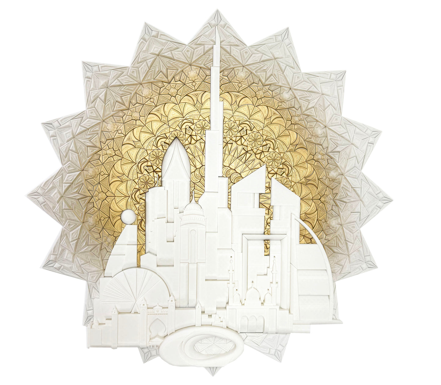 Mosaic Dubai History 100x100cm front view UAE heritage art White Gold | JOVI Creative 