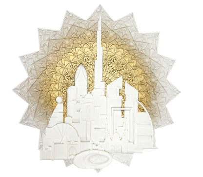 Mosaic Dubai History 100x100cm front view UAE heritage art White Gold | JOVI Creative 