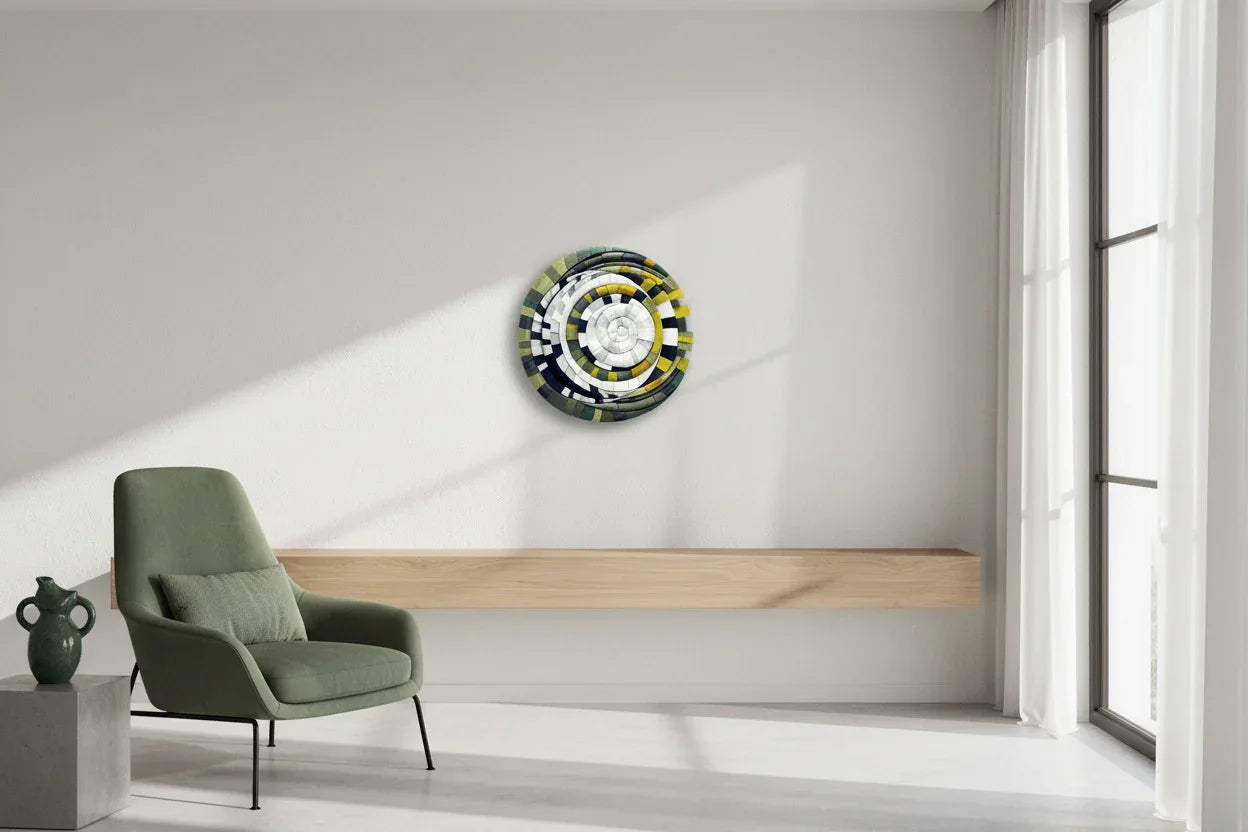 Mosaic Moon Green interior wall installation | JOVI Creative 