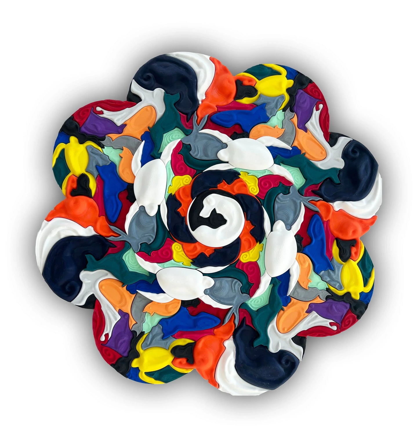 Mosaic Pets Color vibrant sculptural wall art front view 110x110cm  | JOVI Creative 