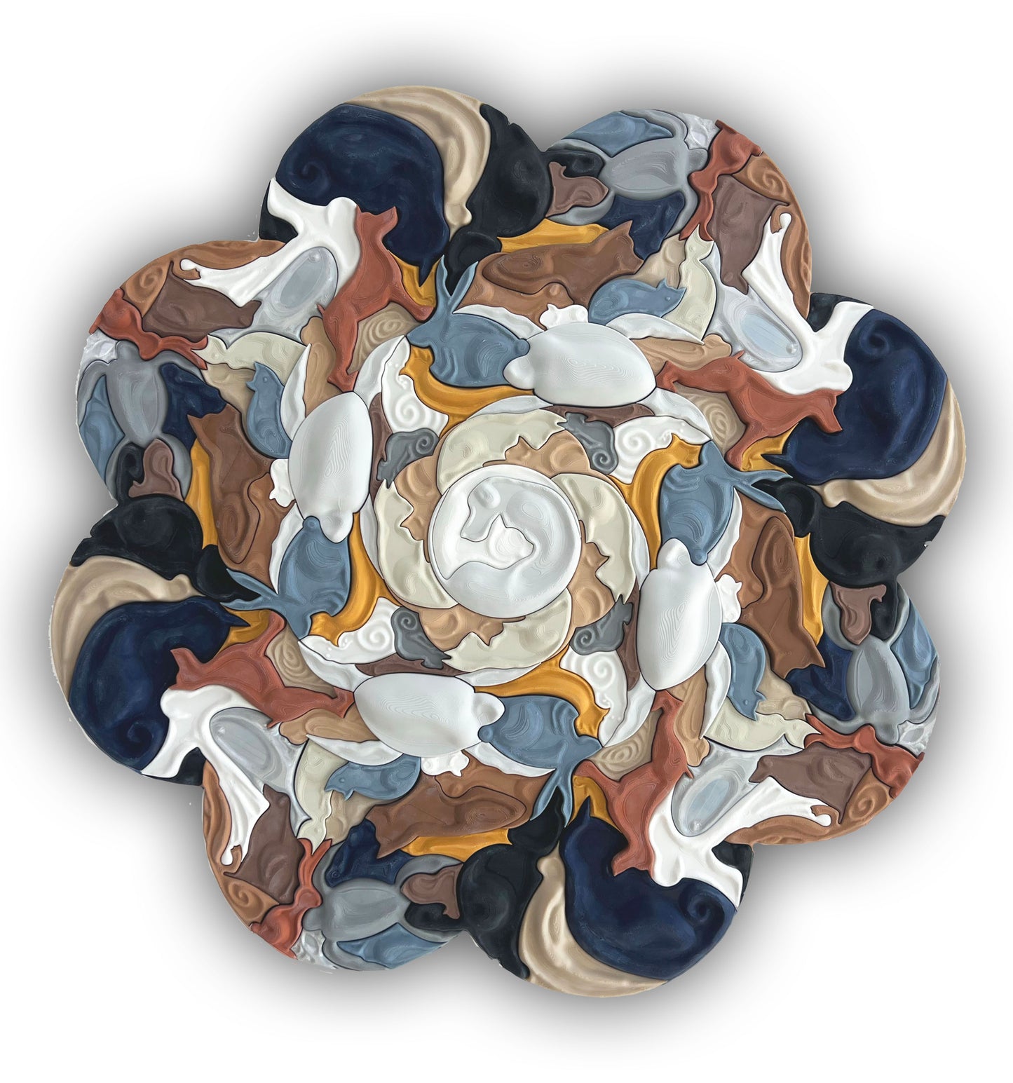 Mosaic Pets sculptural wall art front view earthy tones 110x110cm  | JOVI Creative 