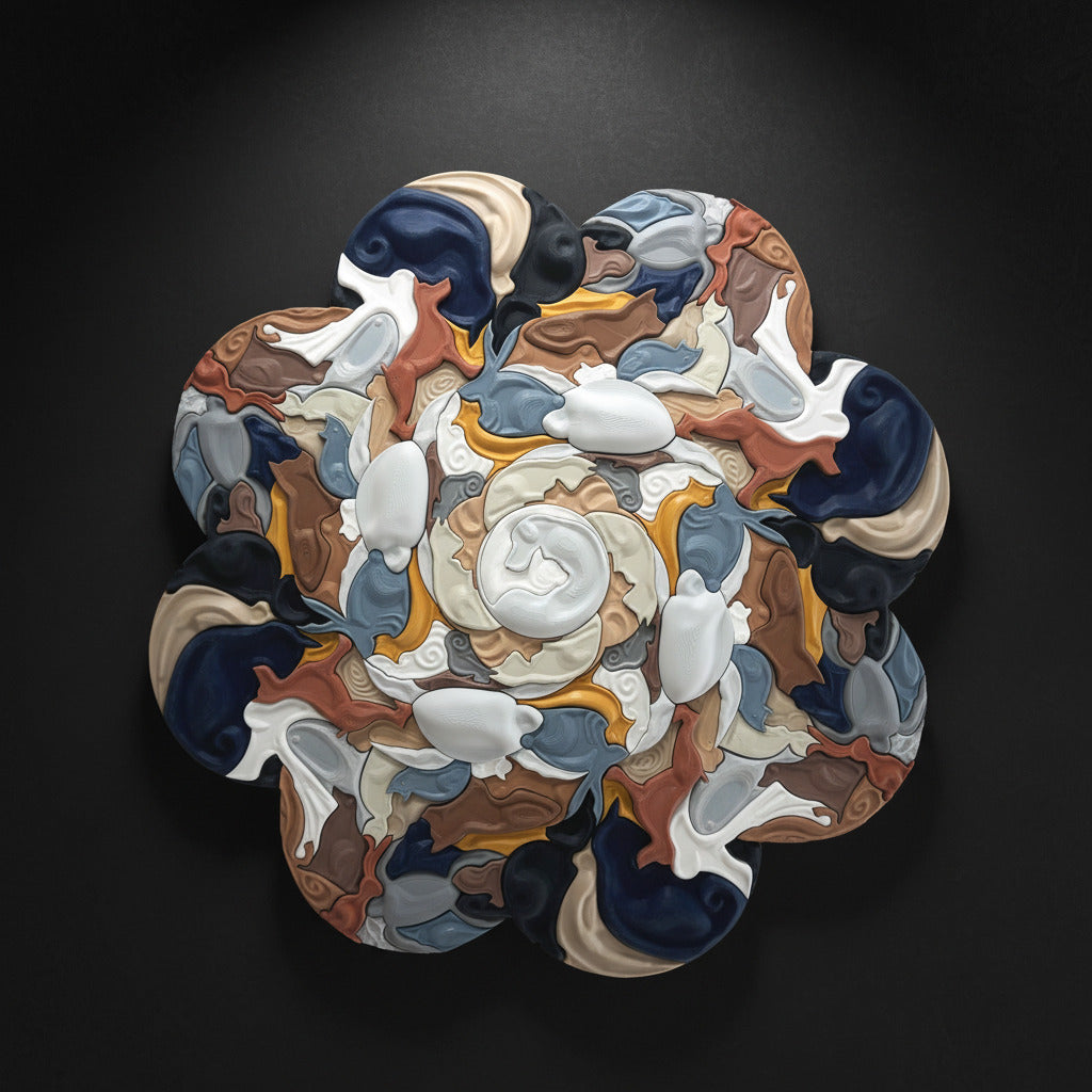 Mosaic Pets sculptural wall art front view earthy tones 110x110cm  | JOVI Creative 