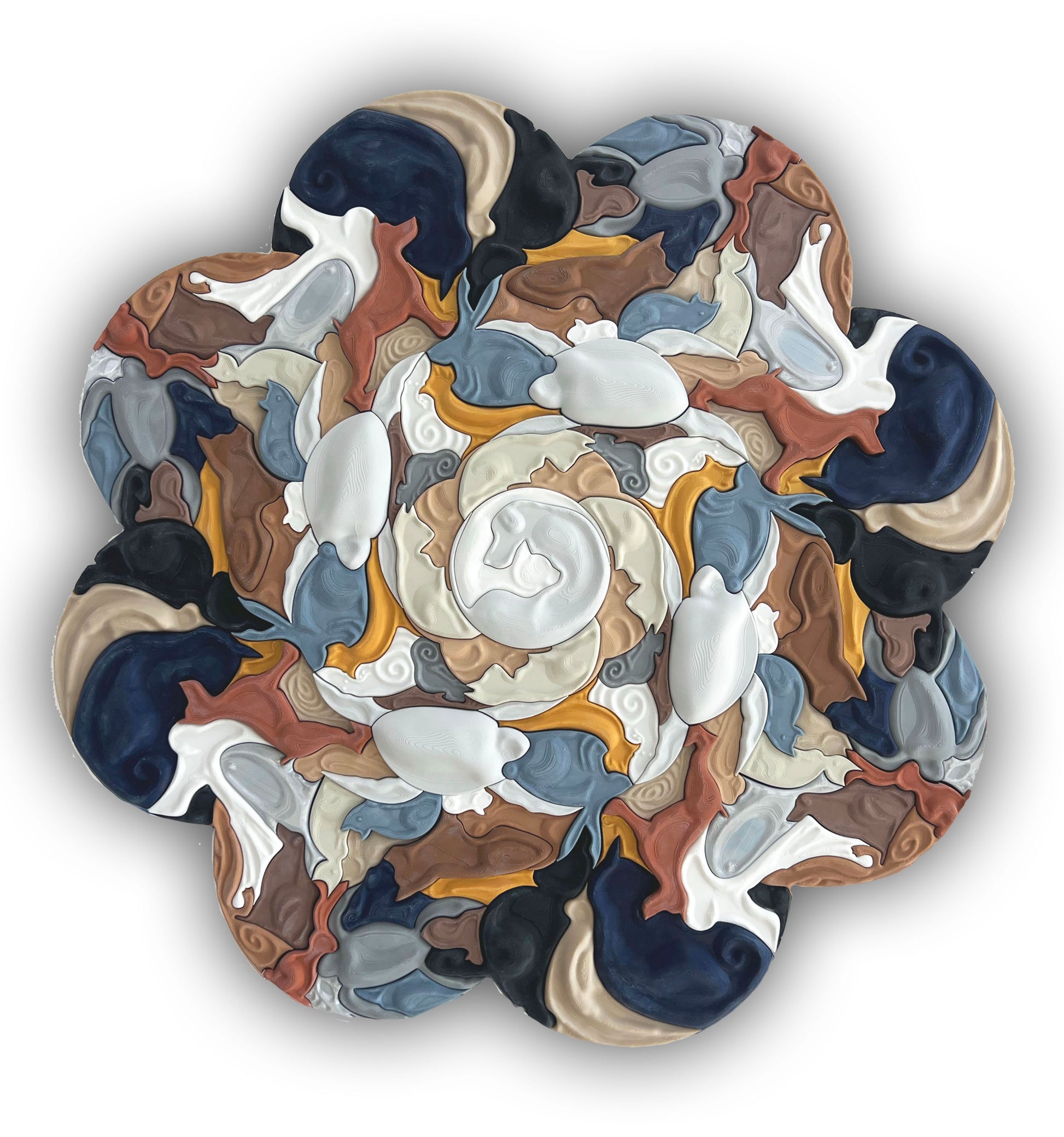 Mosaic Pets sculptural wall art front view earthy tones 110x110cm  | JOVI Creative 