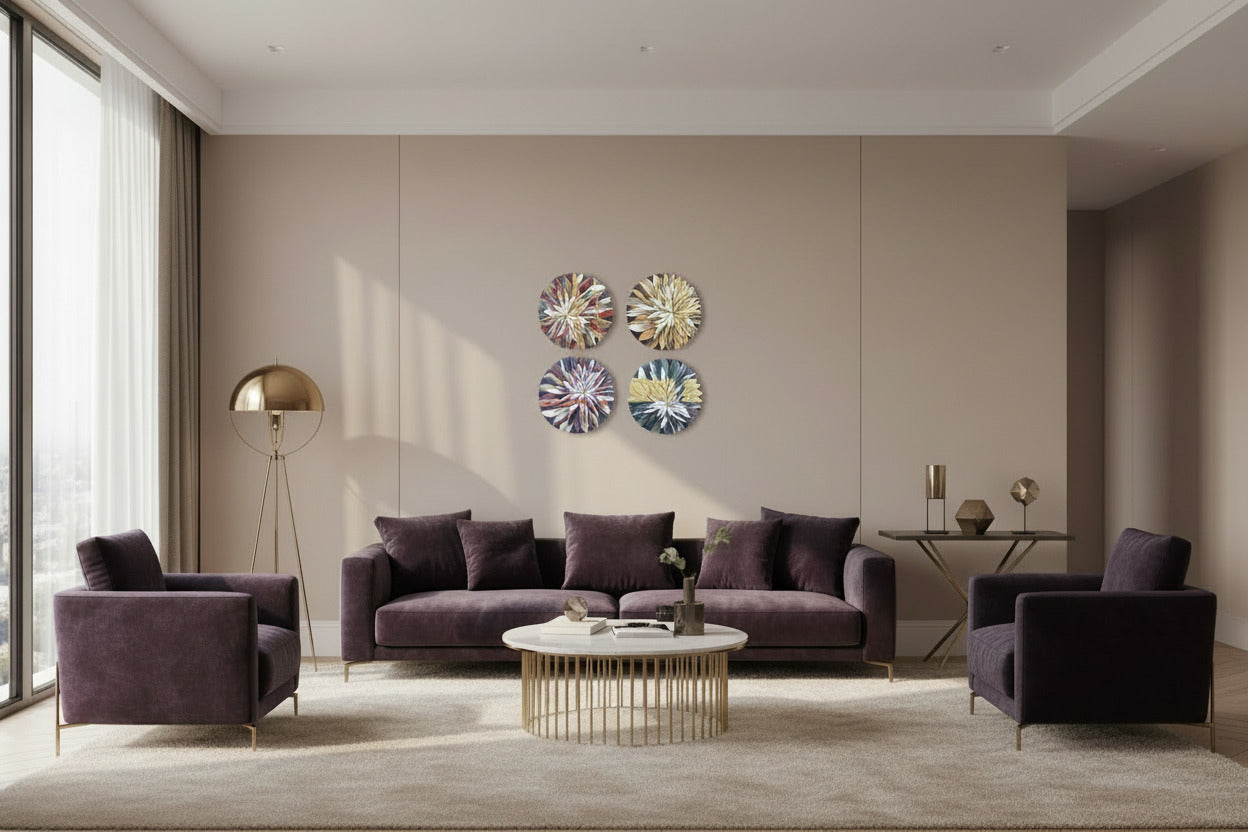 Mosaic Anthemion Beige unique wall art displayed showing floral-inspired design