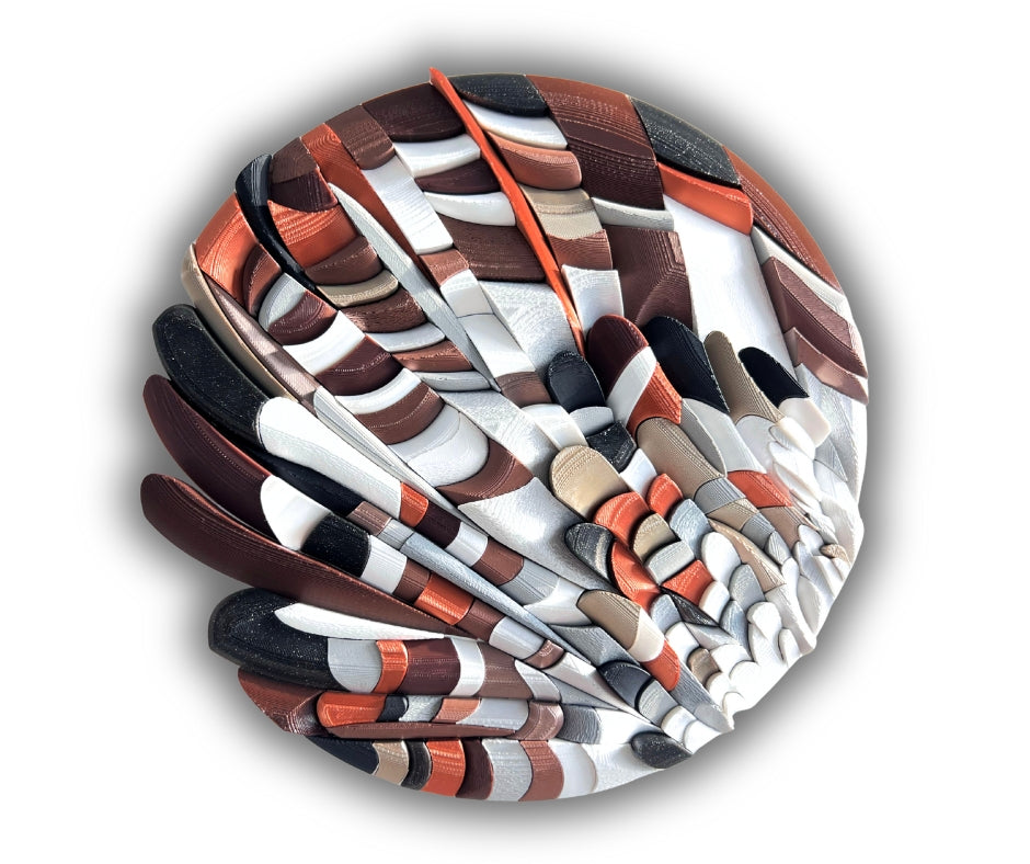 Sculptural mosaic wall art with eagle feather design by JOVI Creative