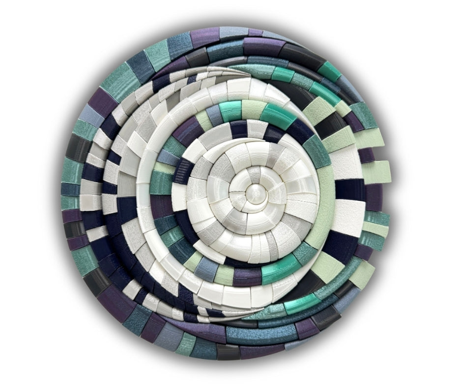 Sculptural mosaic wall art with moon design in blue by JOVI Creative