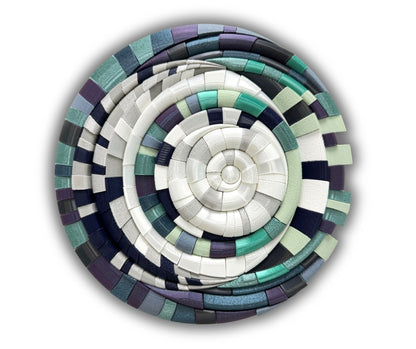 Sculptural mosaic wall art with moon design in blue by JOVI Creative