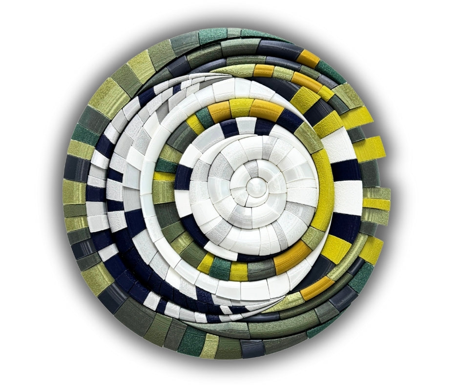 Sculptural mosaic wall art with moon design in green by JOVI Creative