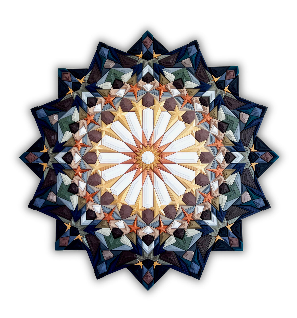 Sculptural mosaic wall art with star pattern tesselation by JOVI Creative