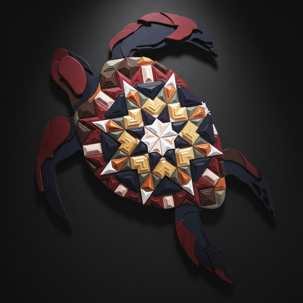 Sculptural mosaic wall art with turtle design by JOVI Creative