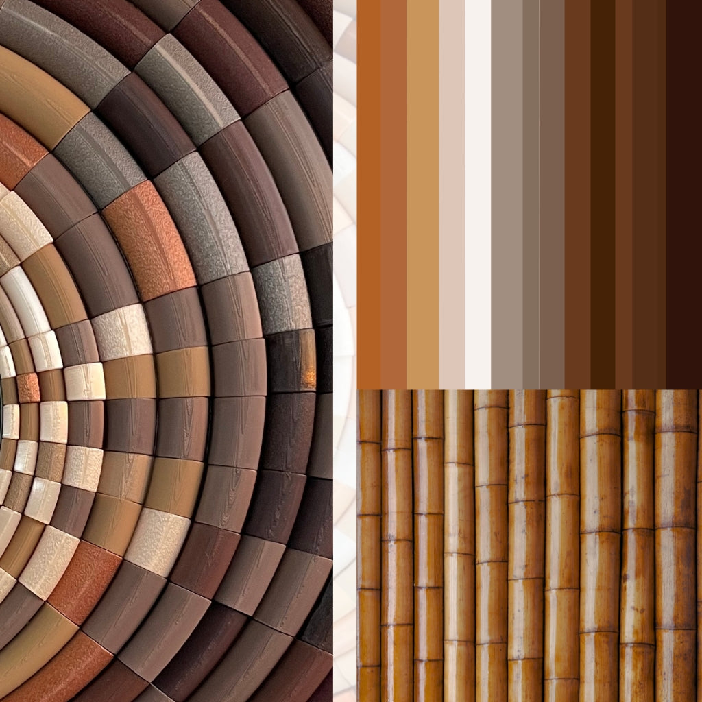 Sculptural mosaic wall mirror with bamboo brown.  