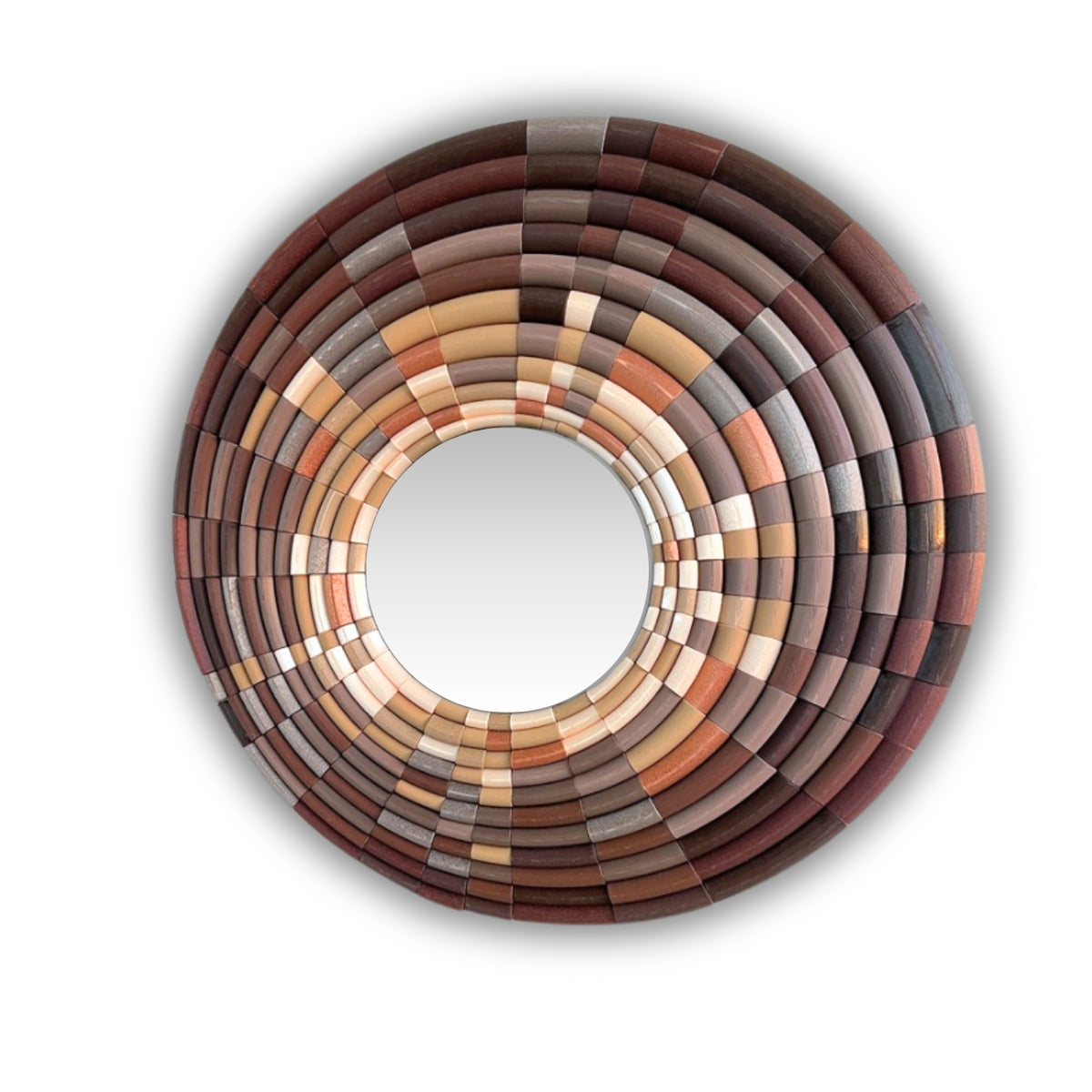 Sculptural mosaic wall mirror with bamboo 