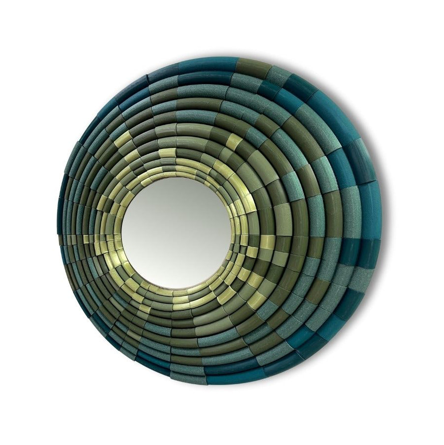 Sculptural mosaic wall mirror with bamboo design in green by JOVI Creative
