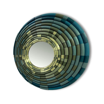 Sculptural mosaic wall mirror with bamboo design in green by JOVI Creative