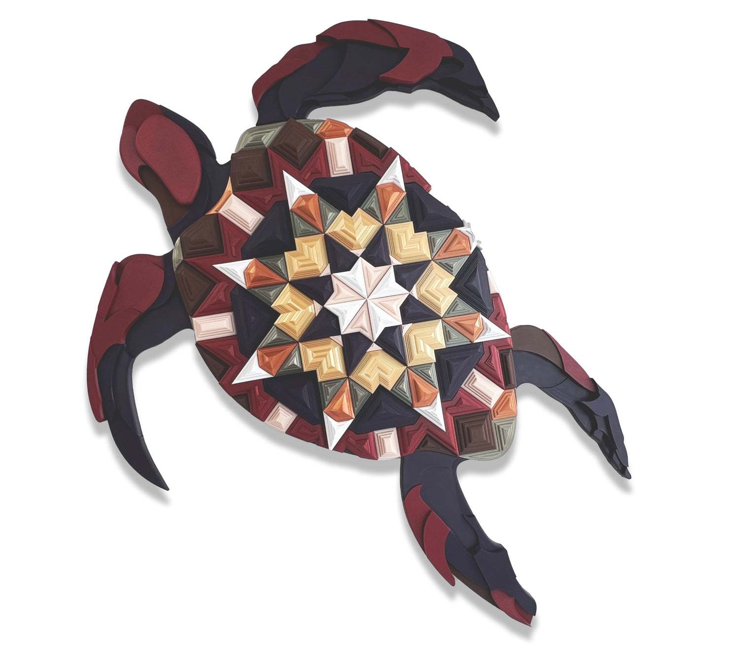 Mosaic Turtle unique sculptural wall art with intricate turtle-inspired patterns, 110x110cm